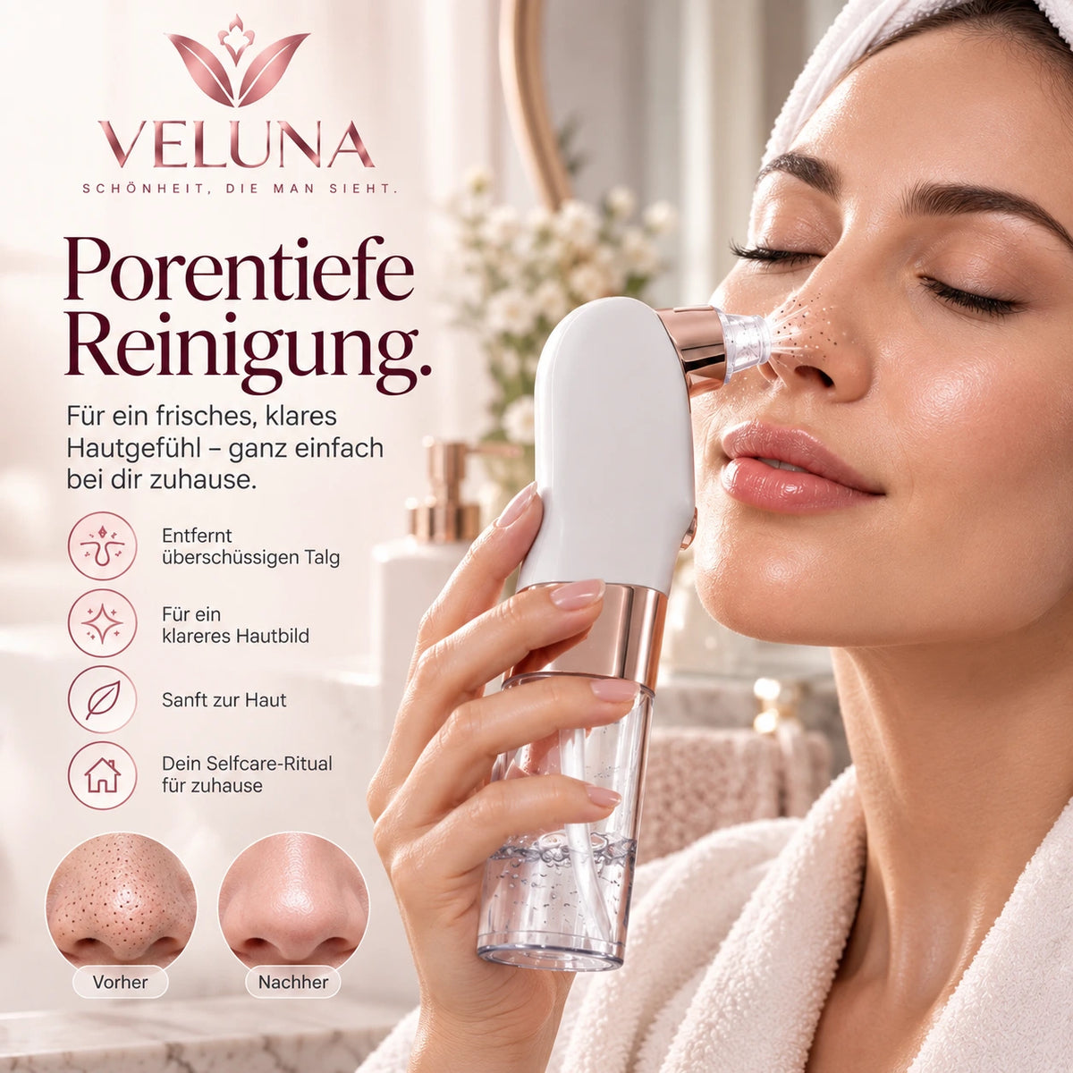 VELUNA HydroPore Elektrischer Porenreiniger für eine gründliche Gesichtspflege